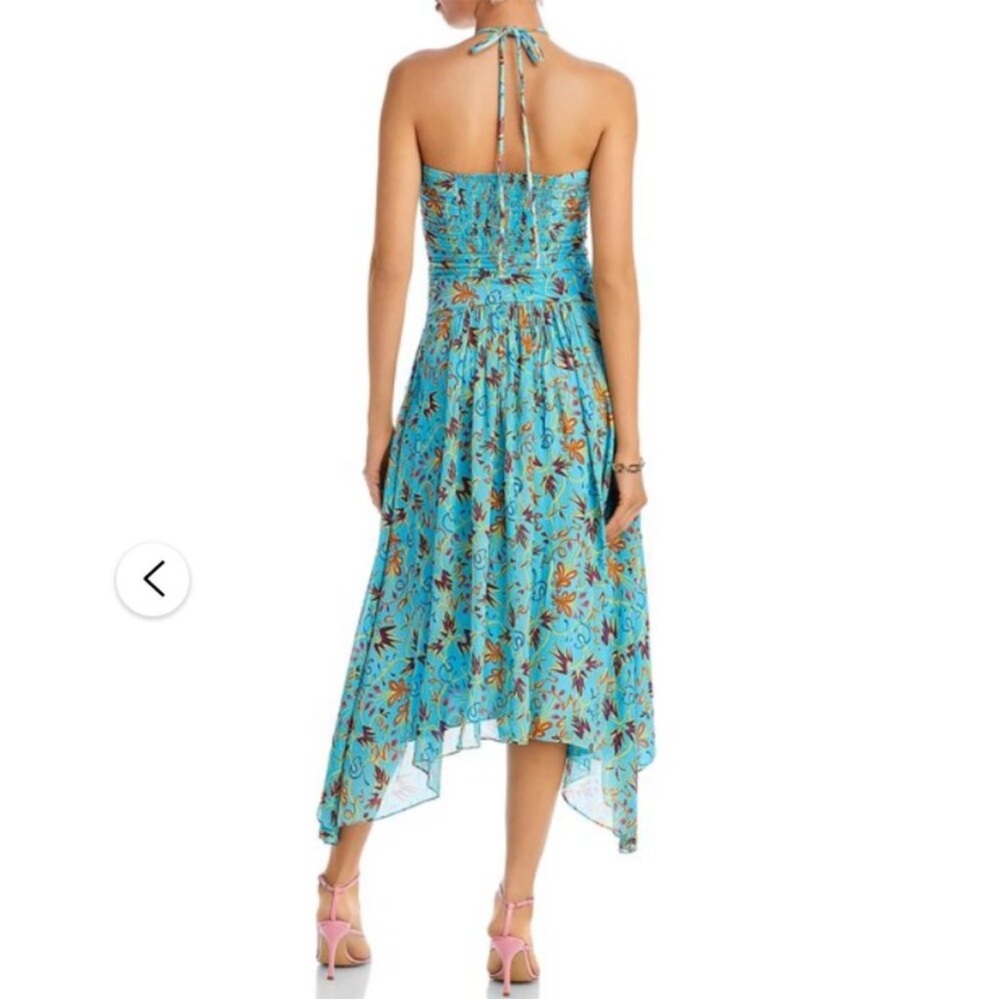 A.L.C. • Women’s Turquoise Violet Silk Halter Asymmetric Hem Midi Dress 00 NWT - Picture 3 of 3
